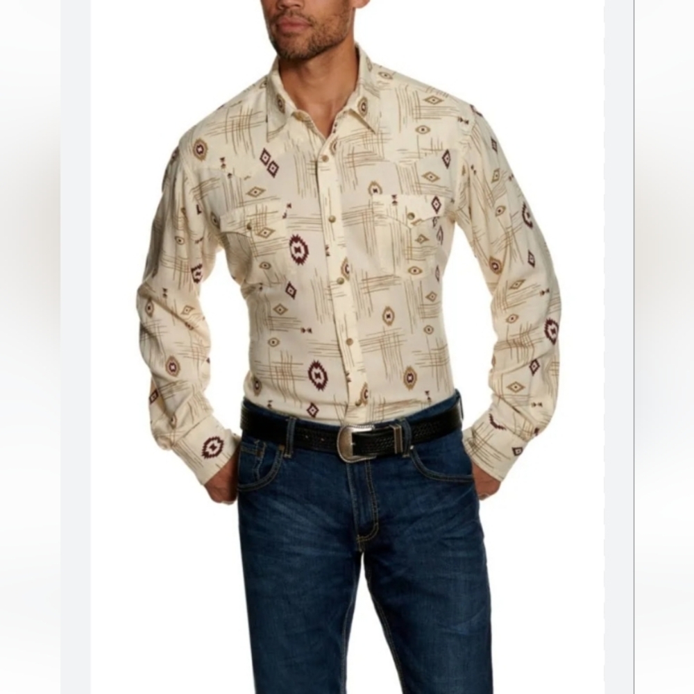 Wrangler Long Sleeve Retro Premium Western Aztec Southwestern Pearl Snap Shirt